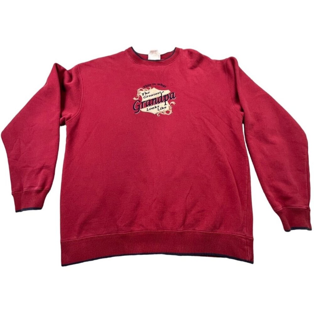 Vintage Grandpa Sweatshirt Mens Large Red Embroidered Greatest Grandpa Gift Cozy